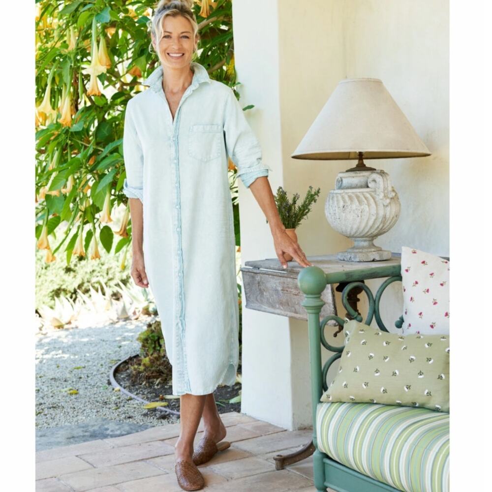 Frank & Eileen Rory Maxi‎ Shirtdress Famous Denim Sea Foam Mineral Wash Size XS